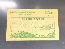 Vintage Champ Decals No. HN-134 Savannah & Atlanta White HO Road Name Set - $14.95