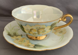 Vintage Lefton Yellow Floral Iridescent Gold Tea Cup &amp; Saucer  - $15.00