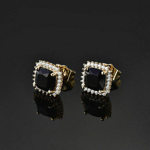 2.50Ct Cushion Lab Created Black Onyx Halo Stud Earrings 14K Yellow Gold Plated - £108.23 GBP
