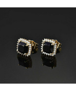 2.50Ct Cushion Lab Created Black Onyx Halo Stud Earrings 14K Yellow Gold... - £106.97 GBP