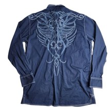 Roar Embroidered Shirt Blue Goth Grunge Y2K Button Men&#39;s Size Large - $49.45