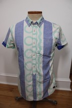 Vans OTW M Blue Green Geometric Inside-Out Short Sleeve Button-Front Shirt - £22.35 GBP