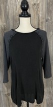 Soft Surroundings Shirt Large Raglan 3/4 Sleeve Black/Grey Rayon Popover... - £11.68 GBP