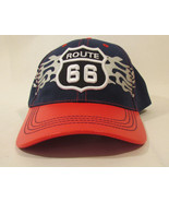Route 66 Red And Blue with Flames Adjustable Back Baseball Hat Cap - $17.06 CAD