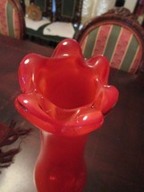 Murano Red Orange Flower Vase 14 1/2 X 4 1/2&quot; Free Form Italy - £99.22 GBP