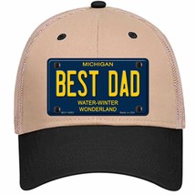 Best Dad Michigan Blue Novelty Khaki Mesh License Plate Hat - £23.29 GBP