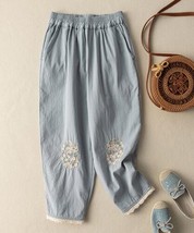UDEAR Blue &amp; White Floral-Detail Lace-Trim Wide-Leg Pants -(3XL) - £20.84 GBP