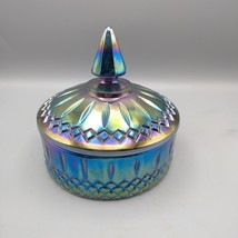 Vintage Indiana Glass Princess Blue Carnival Iridescent Candy Dish Bowl ... - $19.79