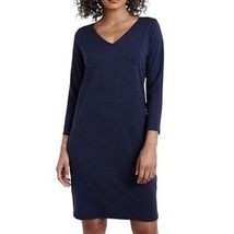 Eileen Fisher Viscose Jersey 3/4 Sleeve V-Neck Dress Dark Blue Size Large - £39.05 GBP