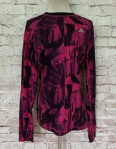 Adidas Shirt Womens Medium Climawarm Crew Neck Long Sleeve Abstract Pink - £18.88 GBP