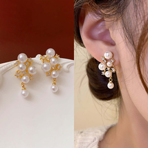 Dainty Cz Star Pearl Earrings for Women Wedding Pearl Dangle Drop Earrings Stud - £8.39 GBP