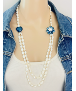 Vtg Freshwater Pearl Layered Double Strand Blue Cluster Flower Heart Nec... - $51.43 CAD