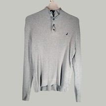 Nautica Mens Sweater XL Sweatsh Quarter Zip Mockneck Buttons Gray Long Sleeve - £13.11 GBP