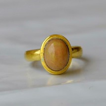 925 Sterling silver Gold Plated Natural Ethiopian Opal Handmade Ring For Gift - £56.60 GBP