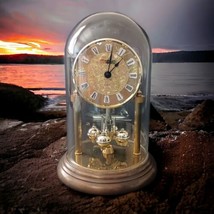 Konig Anniversary Clock Glass Dome Rotating Pendulum Quartz Gold Tone Vintage  - £29.66 GBP