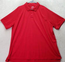 Lands&#39; End Polo Shirt Mens 2XL Red Workwear Short Sleeves Slit Collar Snap Front - £20.54 GBP