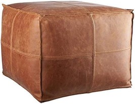 LEATHEROOZE Handmade Stuffed Leather Ottoman Pouf Seat Boho Moraccon 18x18x14” - £265.39 GBP
