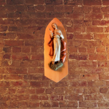 Mid Century Modern Wood Resin Sacred Heart Of Jesus Wall Plaque Made in ... - £31.61 GBP