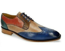 Handmade Men&#39;s Leather Oxford Brogues Toe Stylish Vintage Wing Tip Shoes-674  - £204.77 GBP
