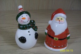 Dolomite Holiday Christmas Santa &amp; Snow Man Salt &amp; Pepper Shakers - £5.43 GBP