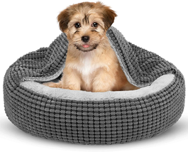 SIWA MARY Small Dog Bed with Attached Blanket, Cozy Donut Cuddler Anti-A... - $33.44