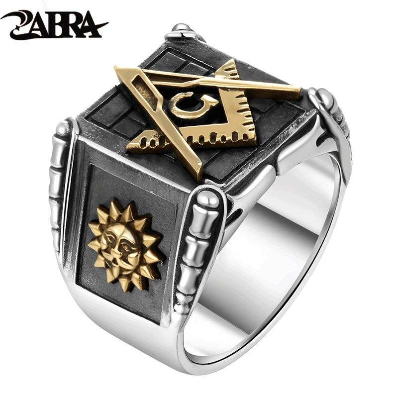 Vintage 925 Sterling Silver Masonic Rings For Men Gold Sun Moon Making Punk Hand - £60.69 GBP