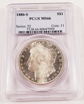 1880-S Silver Morgan Dollar Graded by PCGS as MS-66 - £328.13 GBP