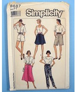 Simplicity 8687 Vintage 80&#39;s 1980&#39;s Skirt Shorts Pants Easy to Sew Misse... - £4.59 GBP