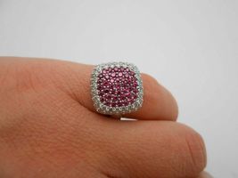 2.75Ct Round Cut Red Ruby &amp; Diamond Engagement Square Ring 14k White Gold Over - £88.14 GBP