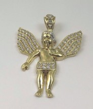 10k Yellow Gold Baby Boy Angel Pendant With CZ Stones - £210.16 GBP