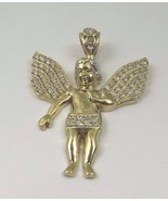 10k Yellow Gold Baby Boy Angel Pendant With CZ Stones - £209.24 GBP