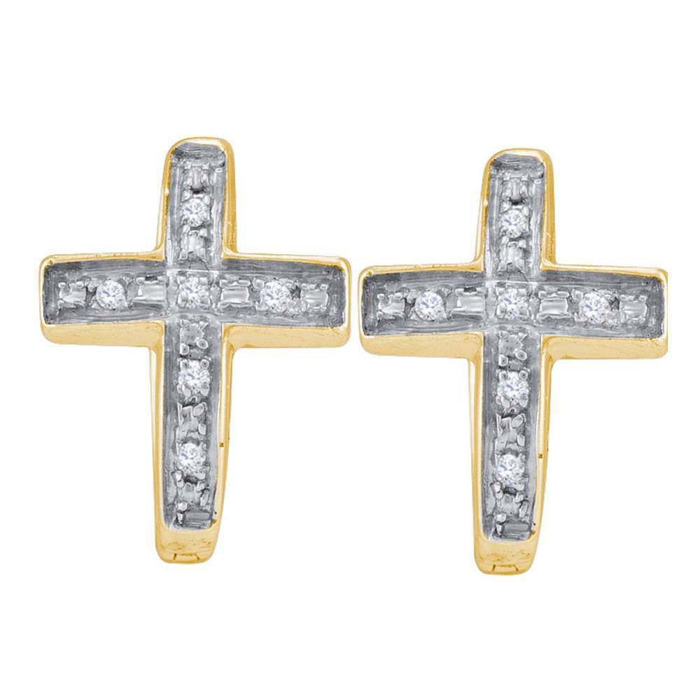 Primary image for Yellow-tone Sterling Silver Womens Round Diamond Cross Huggie Hoop Earrings