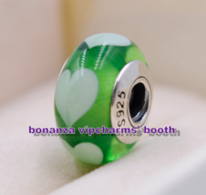 925 Sterling Silver Handmade Glass Bead Green Love Heart Murano Glass Ch... - $5.00