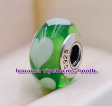 925 Sterling Silver Handmade Glass Bead Green Love Heart Murano Glass Charm  - £3.16 GBP