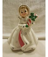Vtg Napco Japan Ceramic Christmas Snowflake Girl with Candy Cane Planter... - $964.27 MXN