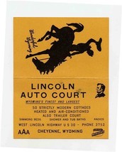 Lincoln Auto Court Business Card US 30 Cheyenne Wyoming Bucking Bronco  - $21.78