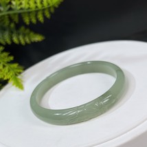 Natural Certified Hand Carved Bamboo Green Lake Hetian Nephrite Bangle 55+MM - £245.18 GBP