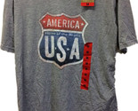 America Home of the Brave USA Men&#39;s Gray T-Shirt with Route Sign NWT - £7.68 GBP