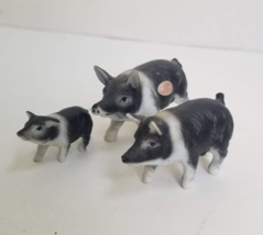 3 Pig Family Figurines Bone China Black White Hog Boar Sow Piglet Vintag... - £13.36 GBP