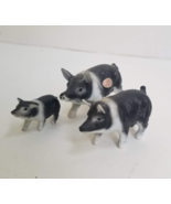 3 Pig Family Figurines Bone China Black White Hog Boar Sow Piglet Vintag... - £13.57 GBP