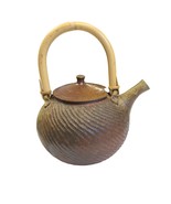 Studio Art Pottery Textured 2 Tone Glaze Teapot Bamboo Handle Signe Lowe... - $64.34