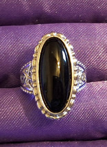 Oval Black Onyx Gem Stone 925 Sterling Silver Ring 10.4 grams Size 6 - $14.98