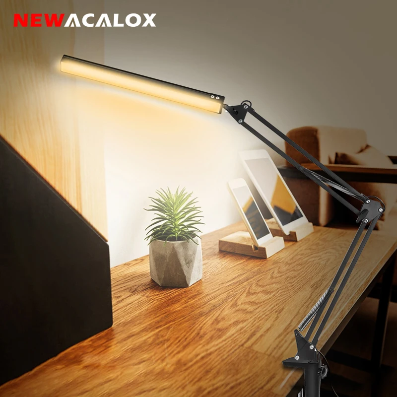 NEWACALOX LED Desk Lamp Adjustable Swing Arm Desk Lamp with Clamp Dimmab... - £37.34 GBP+