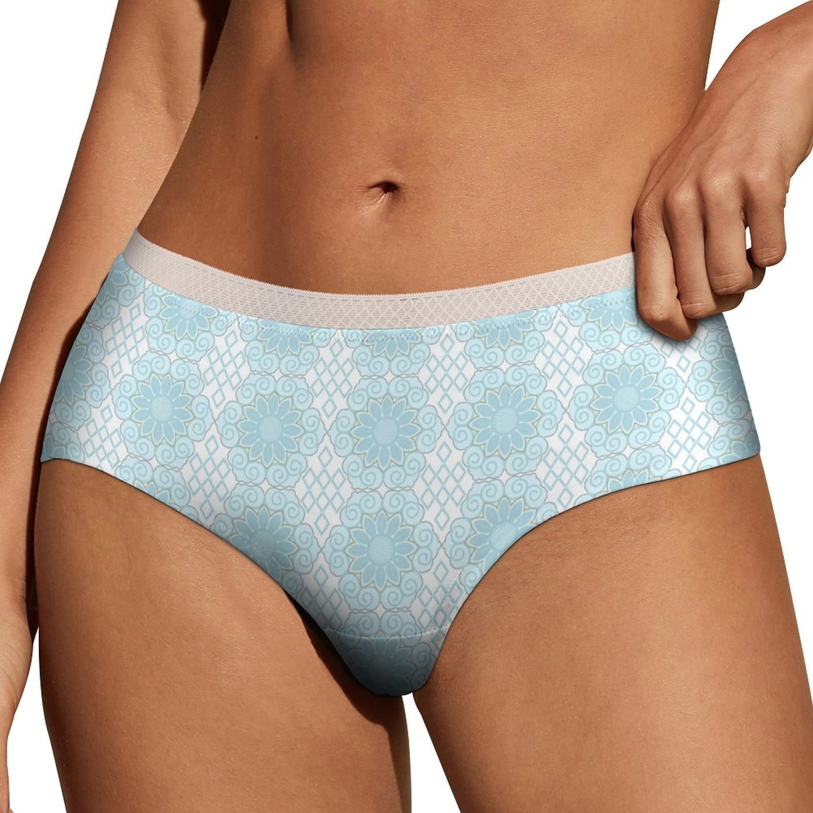 Blue Chinese Style Panties for Women Lace Briefs Soft Ladies Hipster Underwear