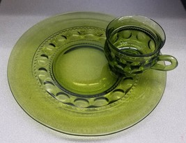 Indiana Glass King&#39;s Crown Green Luncheon Set New Vintage Set of 4 - £19.92 GBP