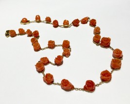Victorian Riviere 14-15k closed backs no dye Salmon coral carved roses necklace - £3,155.46 GBP