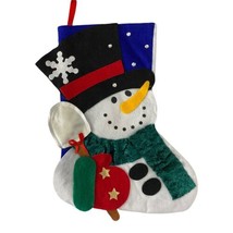 Snowman Christmas Stocking Felt Scarf Snowflake 12.5&quot; Black Hat Carrot Nose  - £10.87 GBP