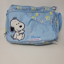 Vintage Baby Snoopy Diaper Bag Blue 1990s Peanuts Shoulder Strap One Two... - $21.20