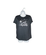 Womens Girls Small Medium T Shirt Short Sleeve Crew Neck Black Just Breathe - £7.78 GBP