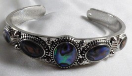 Fashion silver tone metal ABALONE shell cuff bracelet 7" - $33.66
